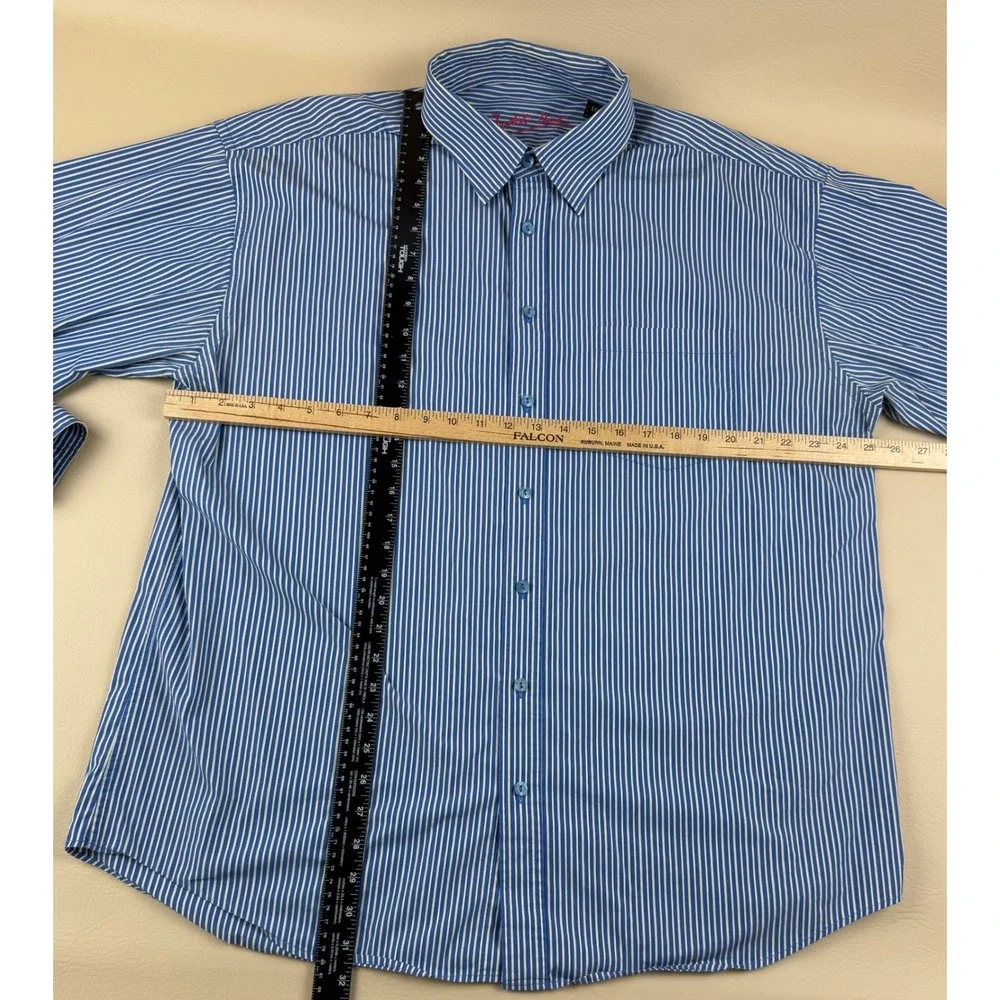 Preppy Striped Button Down Shirt Blue White XXL Bugatchi Uomo - Picture 4 of 5